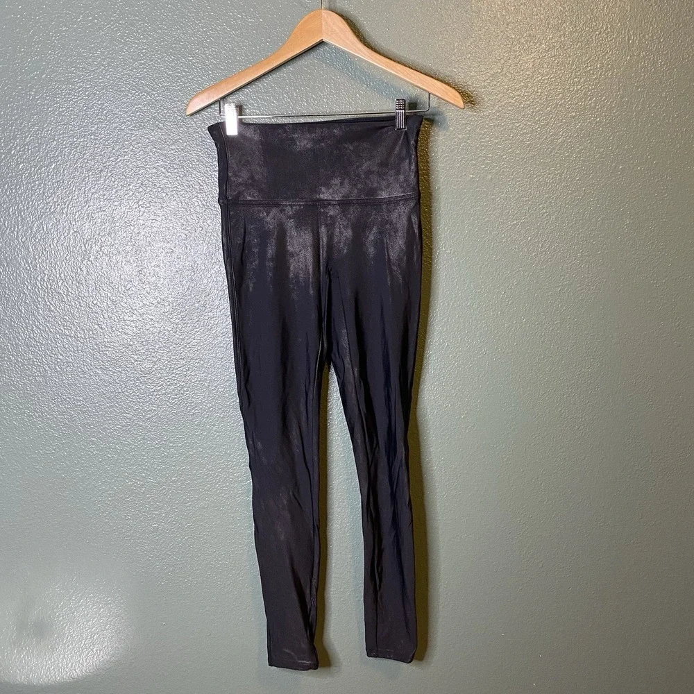 SPANX Black Faux Leather Leggings‎ Matte Slimming Stretch Womens Large